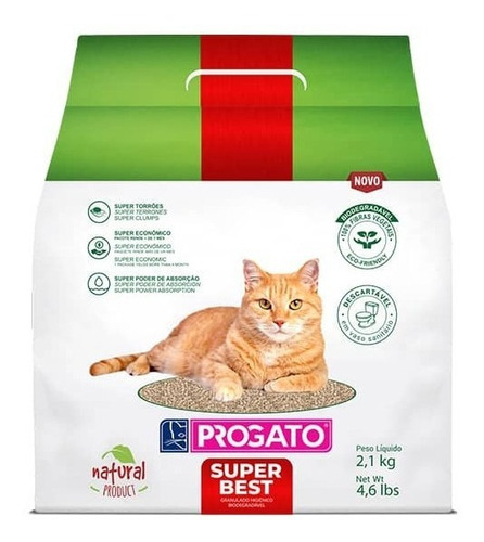 Arena Para Gatos Progato Super Best 2.1kg Biodegradable