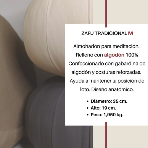 Zafu Tradicional Relleno Con Algodón, Medium 19 X 35 Cm