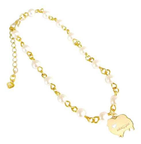Pulseira Com Pérolas Spitz Alemão - Banho Ouro 18k