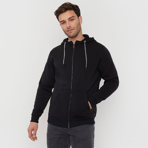 Polerón Hombre Full Zipper Clásico Negro Corona