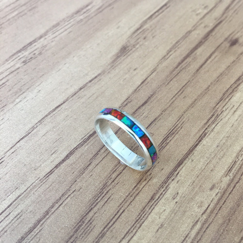 Imagen 5 de 10 de Anillo Argolla Ópalo Multicolor De Plata .925 Agálea