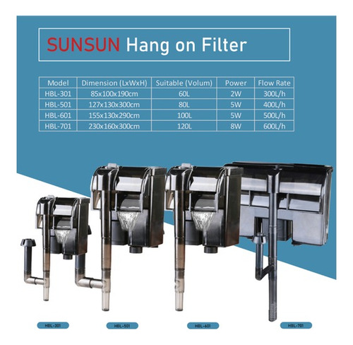 SUNSUN - Filtro Externo de Cascada para Acuarios Peceras de Hasta 50 Lts (400 l/h, 5W)