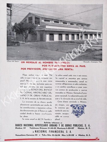 Cartel Banco Hipotecario Inaugura Mercado Coatepec Ver 1946