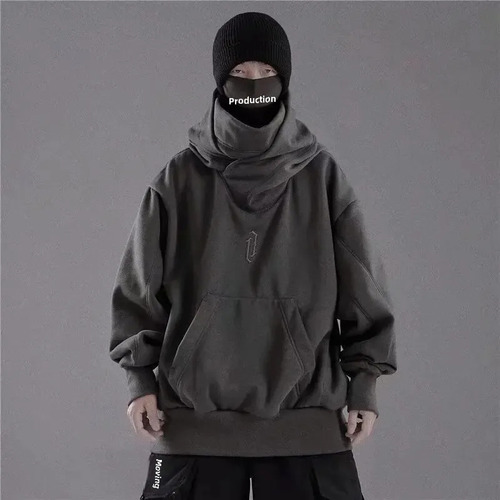 Sudadera Holgada Con Cuello Alto Y Capucha Para Hombre
