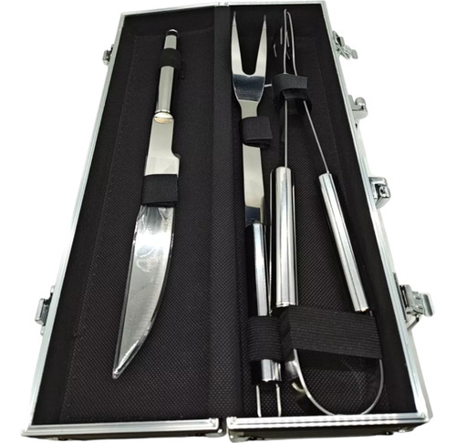 Set De Asado 3 Piezas Estuche De Aluminio Parrilla Asador