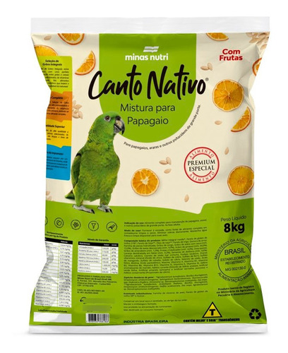 Mistura Para Papagaio Ração Premium Canto Nativo 8kg