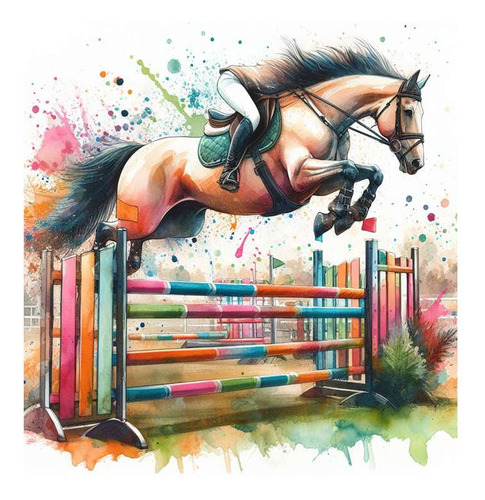 Vinilo 45x45cm Caballo Salto Obstaculos Hipico M3