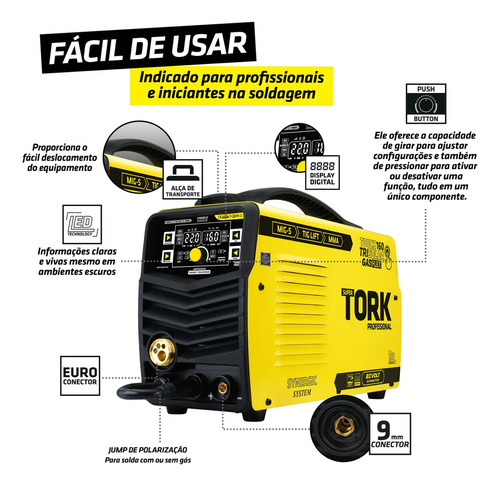 Maquina Solda Inversora Mig Gás Flex 160a Tig Mma + Maksolar