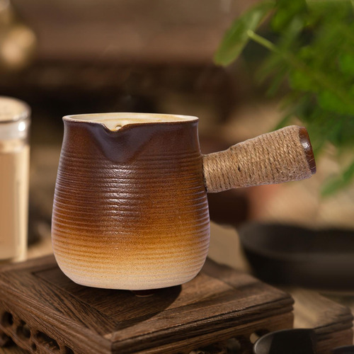 Tetera De Cerámica Con Mango En Cuerda, Marrón Ancho
