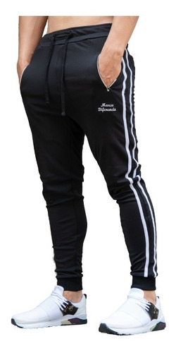 Pantalon Sudadera Jogger Dos Rayas Sport Negro Original Maxi