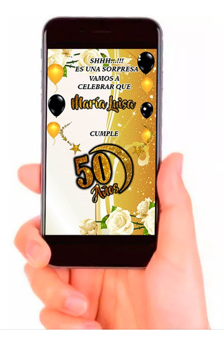 Video Invitación Cumpleaños 50 Adulto Mujer Dorado