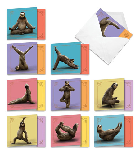 Sloth Yoga - 10 Bonitas Tarjetas De Felicitación De Ag...