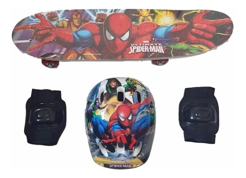 Skate Infantil Homem Aranha 61cm + Capacete + Joalheira