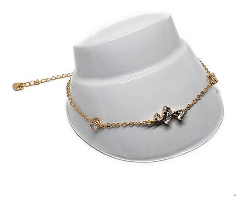 Tobillera Ajustable De Moño Zirconias De Oro Laminado +g18