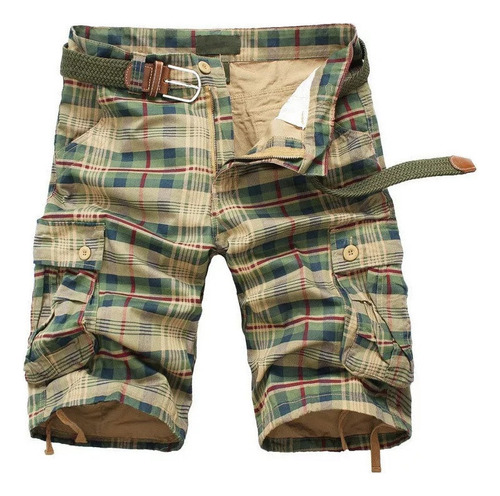 Pantalones Cortos A Cuadros Tipo Cargo De Playa Casuales De