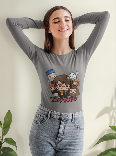 Polera Larga Dama Harry Potter Magos Kawaii Estampado