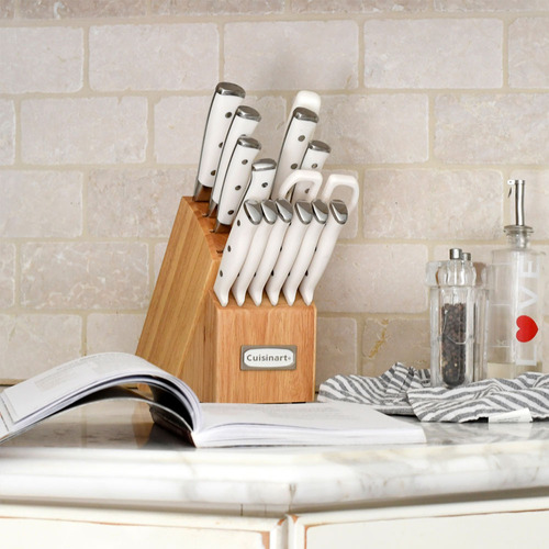 Jogo De Facas 15 Peças Cuisinart Bloco Giratório C77wtr-15p Cor Branco