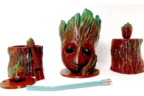 Set De Mate Baby Groot! Con Yerbera-azucarera + Bombilla Alu