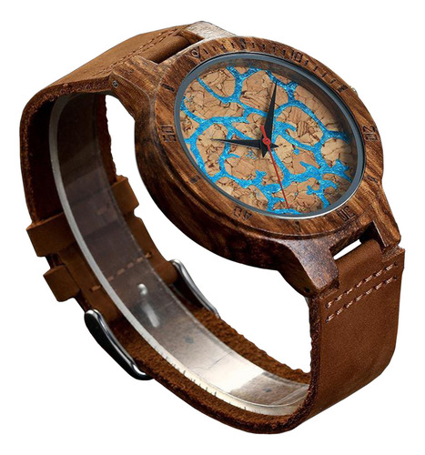 Imagen 3 de 10 de Reloj Para Hombre Madera Y Corcho Con Bisel Grabado