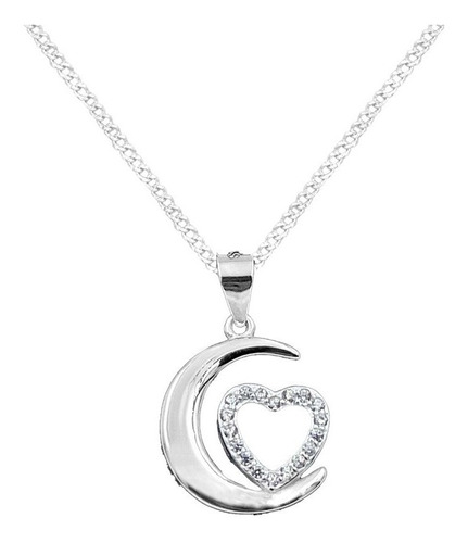 Dije Y Cadena Luna Corazon Zirconias Plata 925 Con Envio