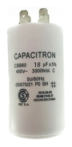 Capacitor Marcha / Condensador 18uf Motor / Bomba 