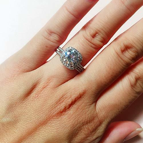 Juego De Anillos De Compromiso Con Halo Redondo Acentuado A