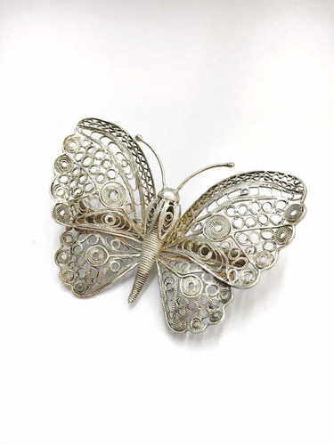 Prendedor Mariposa Filigrana De Plata Vintage - Mikapao