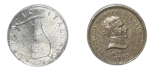 5 Liras 1954 + 5 Centésimos Uruguay 1953