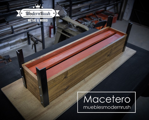Imagen 8 de 9 de Macetero Madera Y Metal Laqueado E Impermeabilizado 70cm