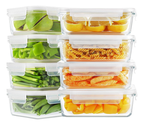8 Pack Glass Food Storage Containers, Glass Meal Prep Contai