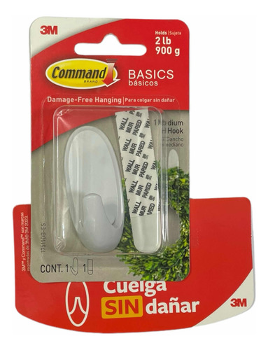 Gancho Mediano Blanco 3m Command Basics Cuelga Sin Dañar