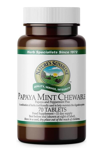 Nature's Sunshine Papaya Mint, 70 Tabletas Masticables | Men