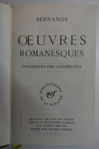 Oeuvres Romanesques : Dialogues Des Carmélites Bernanos C244 (Usado)