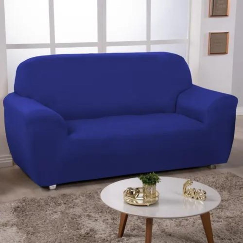 Capa Avulsa Para Sofá King Size De Malha Premium Larg 2,60m Cor Azul Liso