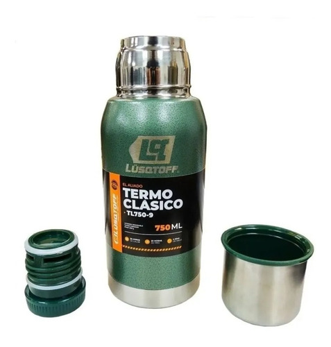 Imagen 2 de 9 de Termo Acero Inoxidable Lusqtoff 750 Ml Frio Calor 20hs Verde