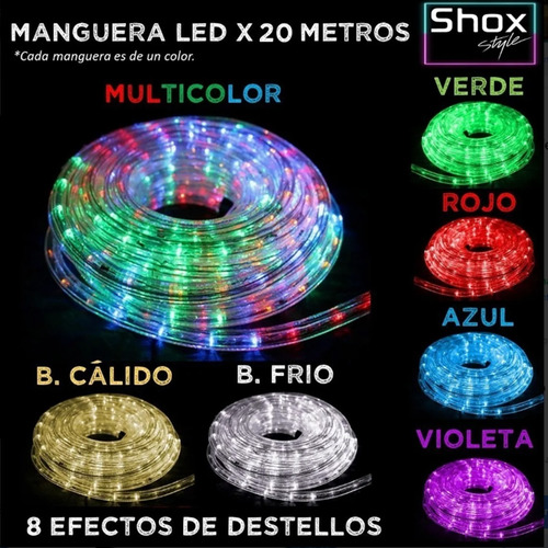 Imagen 6 de 8 de Manguera Luces 20 Metros Led Exterior 8 Efectos Shox Style