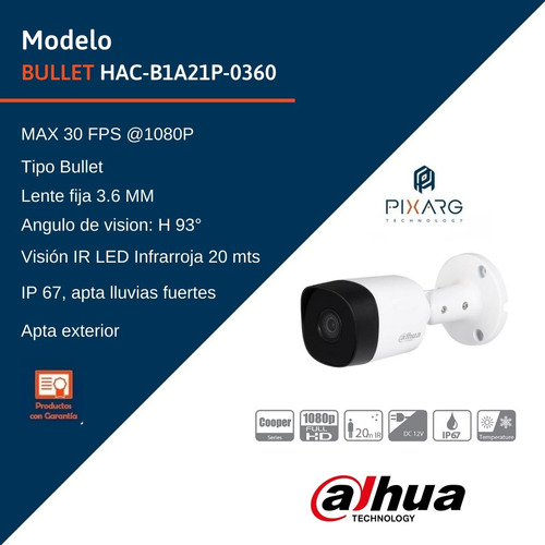 Camara Seguridad Full Hd Dahua 2 Mp 1080p Hdcvi Exterior Dvr