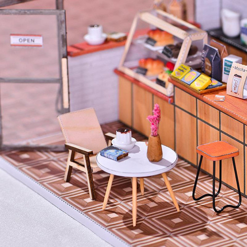 Diy Casa De Muñecas Kit Artesanías Cafetería Modelo