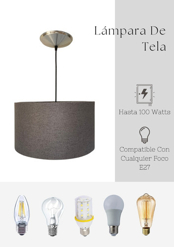 Lámpara Colgante De Tela Pantalla Redonda