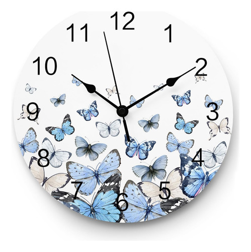 Reloj De Pared Redondo Silencioso De Pvc 30 Cm Con Mariposas