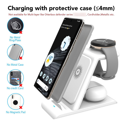 Cargador Inalámbrico Hatalkin Para Google Pixel Watch 3 En 1 Blanco (no Para Reloj De Píxeles 2/3)