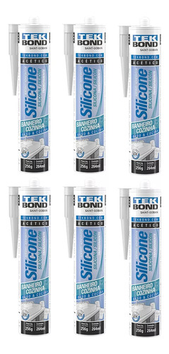 Kit 6 Cola Silicones Acético Tekbond 264 Ml Transparente