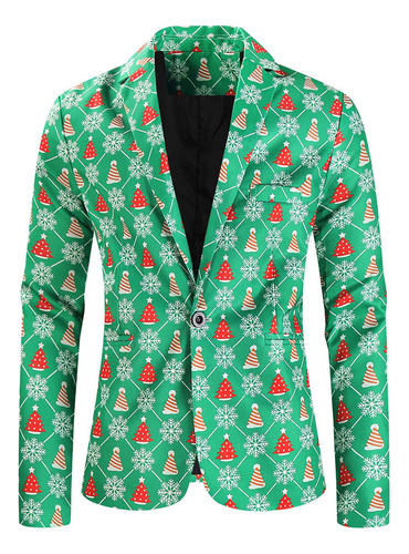 Blazer De Un Solo Pecho Con Estampado Navideño For Hombre J