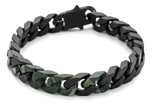 Bracelete Aço 21cm Grume Elos 11mm Black Fosco Elos Verde