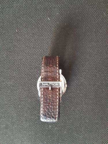 Relógio Nautica Caixa Aço / Pulseira Em Couro Marrom