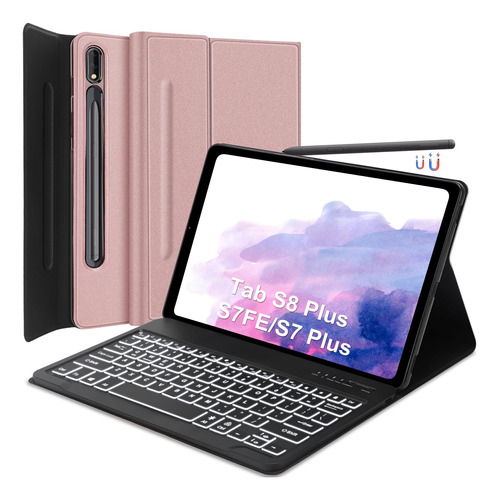 Funda Con Teclado Yehobu / Para Galaxy Tab 12.4 /rose Gold