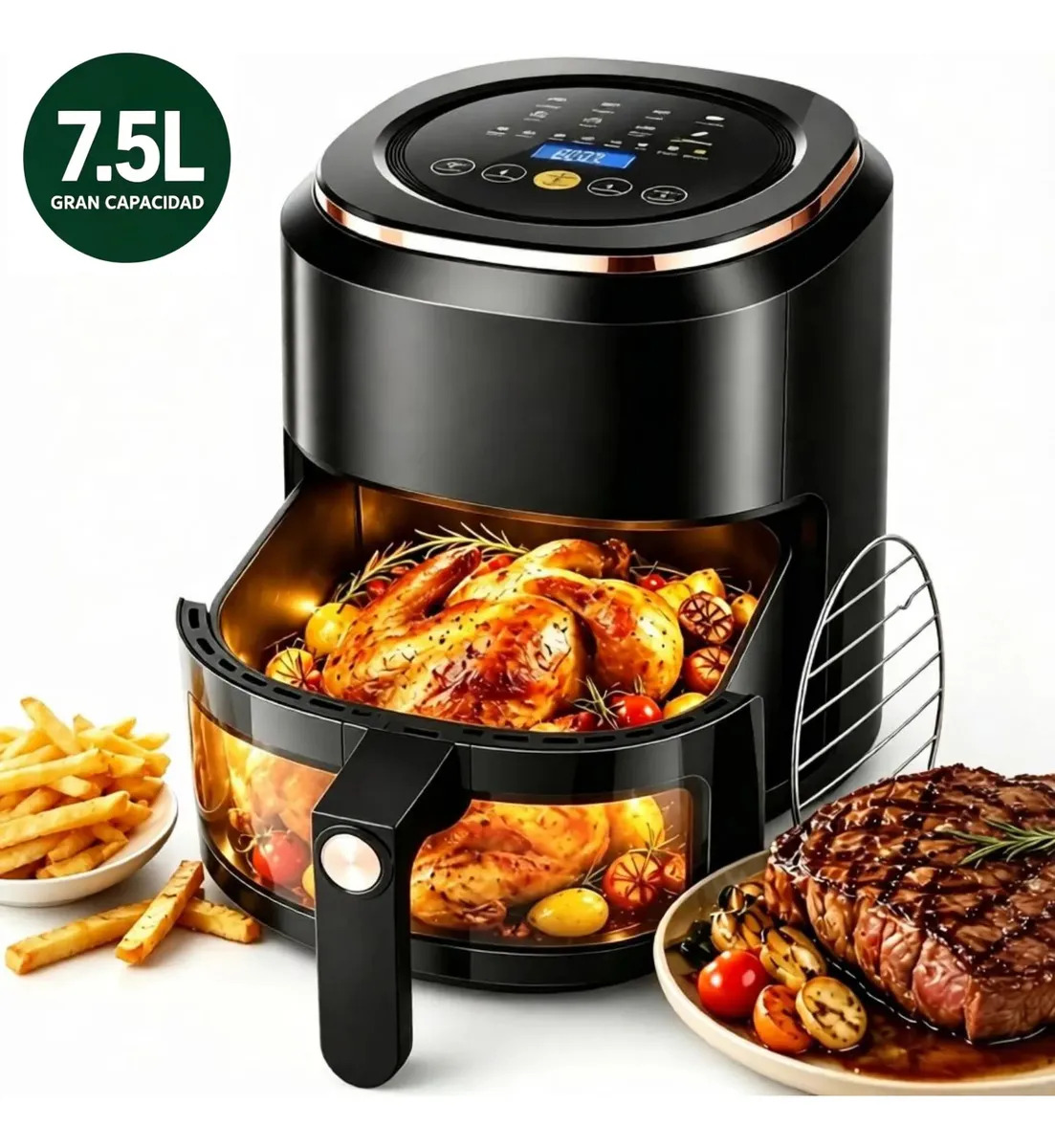 Freidora de Aire Welikera 7.5 L Digital con Ventana Transparente y 8 Funciones