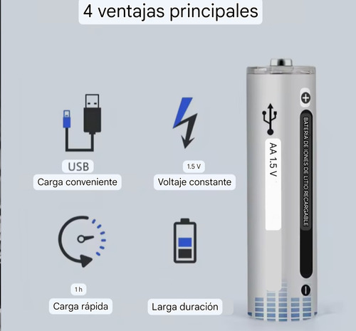 Pilas Recargables Usb Aa Pack X 2 Unidades 2200mwh