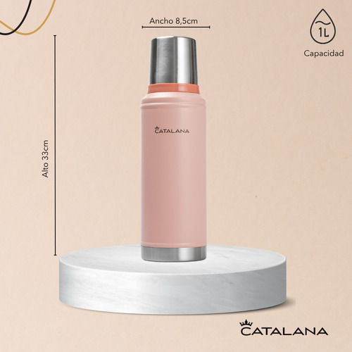 Kit Termo 1l + Mate 236ml Doble Acero Inox Frio Calor 20hs Rosa