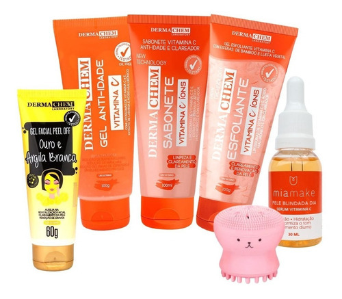 Dermachem skincare kit de skincare limpeza pele vitamina c com esponja creme serum